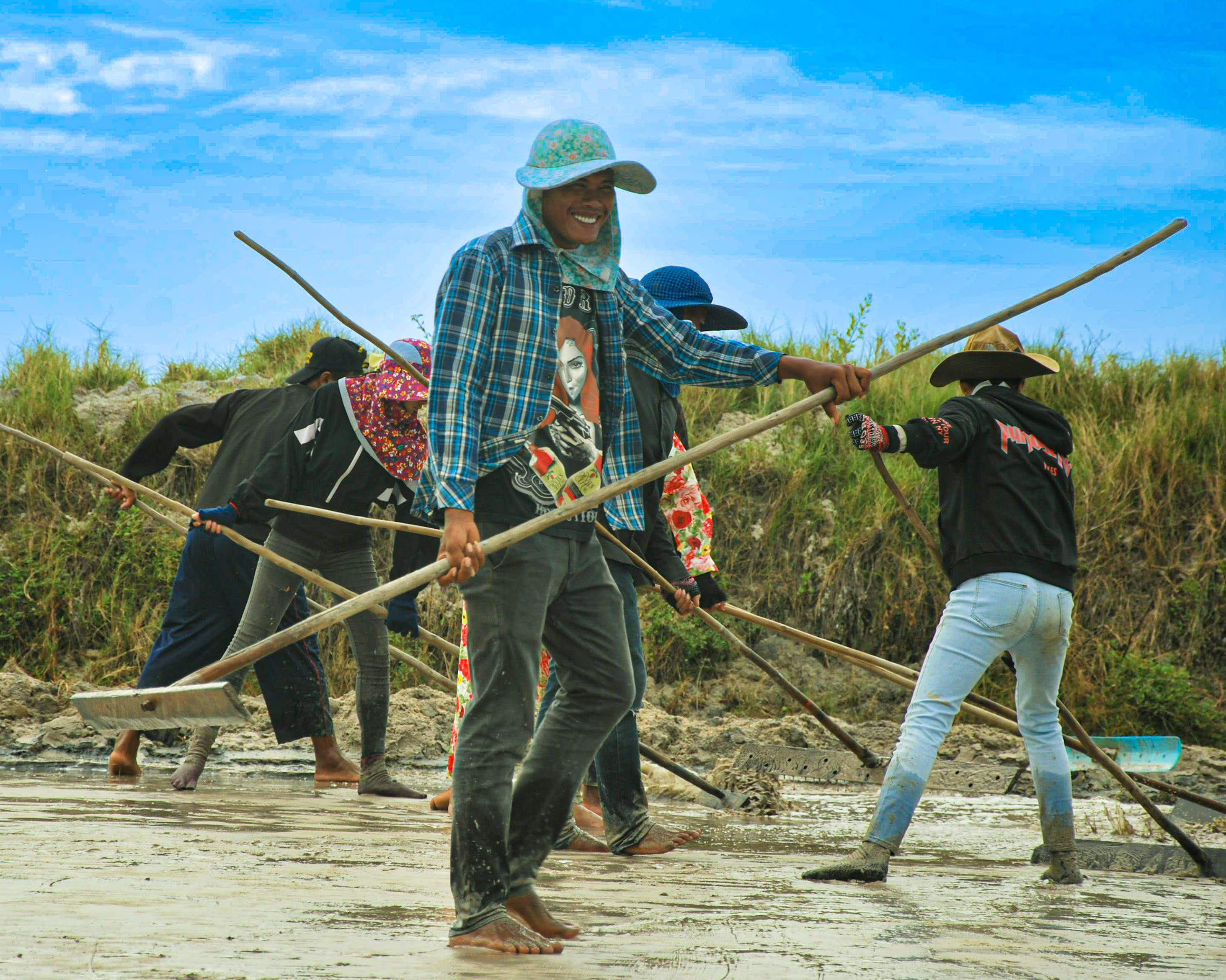 Salt fields at sunrise in Kampot